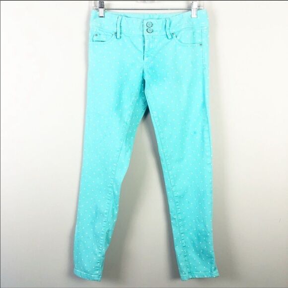 LILLY PULITZER | Polka Dot Worth Skinny Zip Jeans Turquoise White Women’s Size 0 - Picture 4 of 11